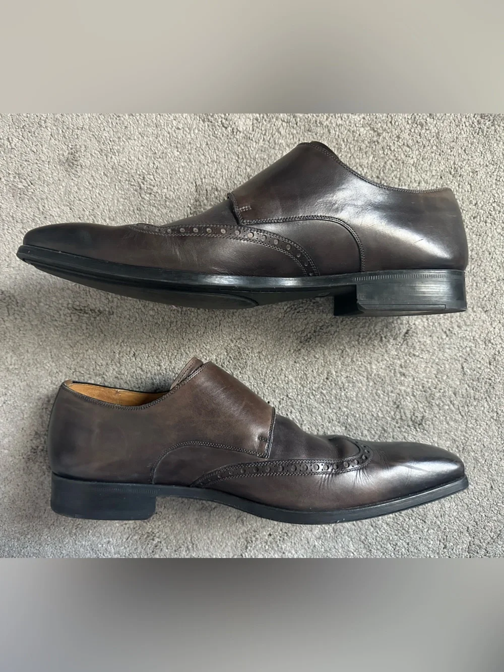 Magnanni Brown Leather Double Monk Strap Wingtip Oxford Shoes Men’s 9.5